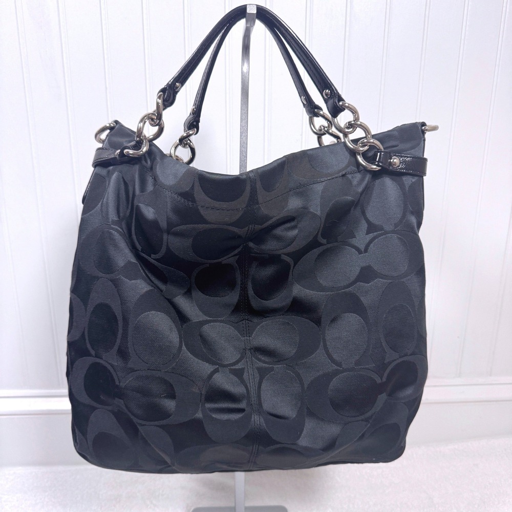 Coach Brooke Signature Sateen Hobo Bag Large Black Monogram Satchel F16619 - Picture 3 of 8